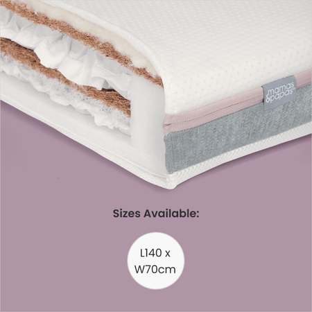 Inside of the Mamas & Papas Luxury Hybrid Twin mattress available in the size 140x70cm.