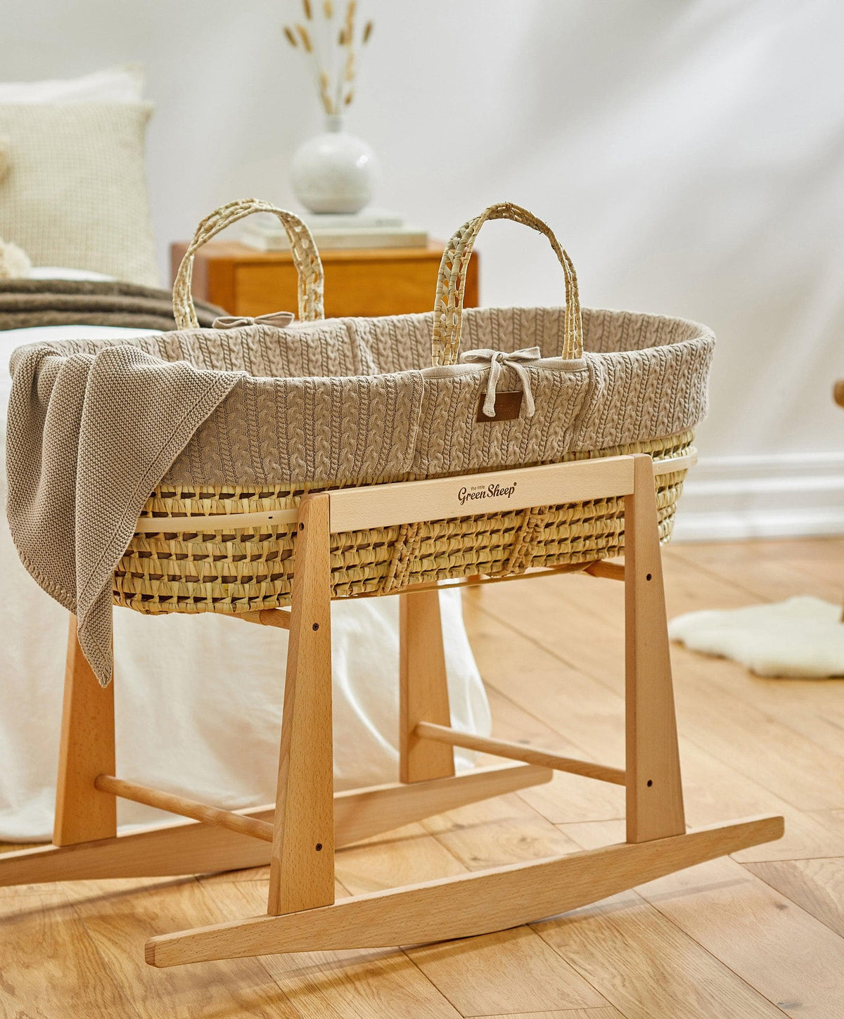 Little Green Sheep Moses Baskets Little Green Sheep Organic Knitted Moses Basket & Mattress - Truffle