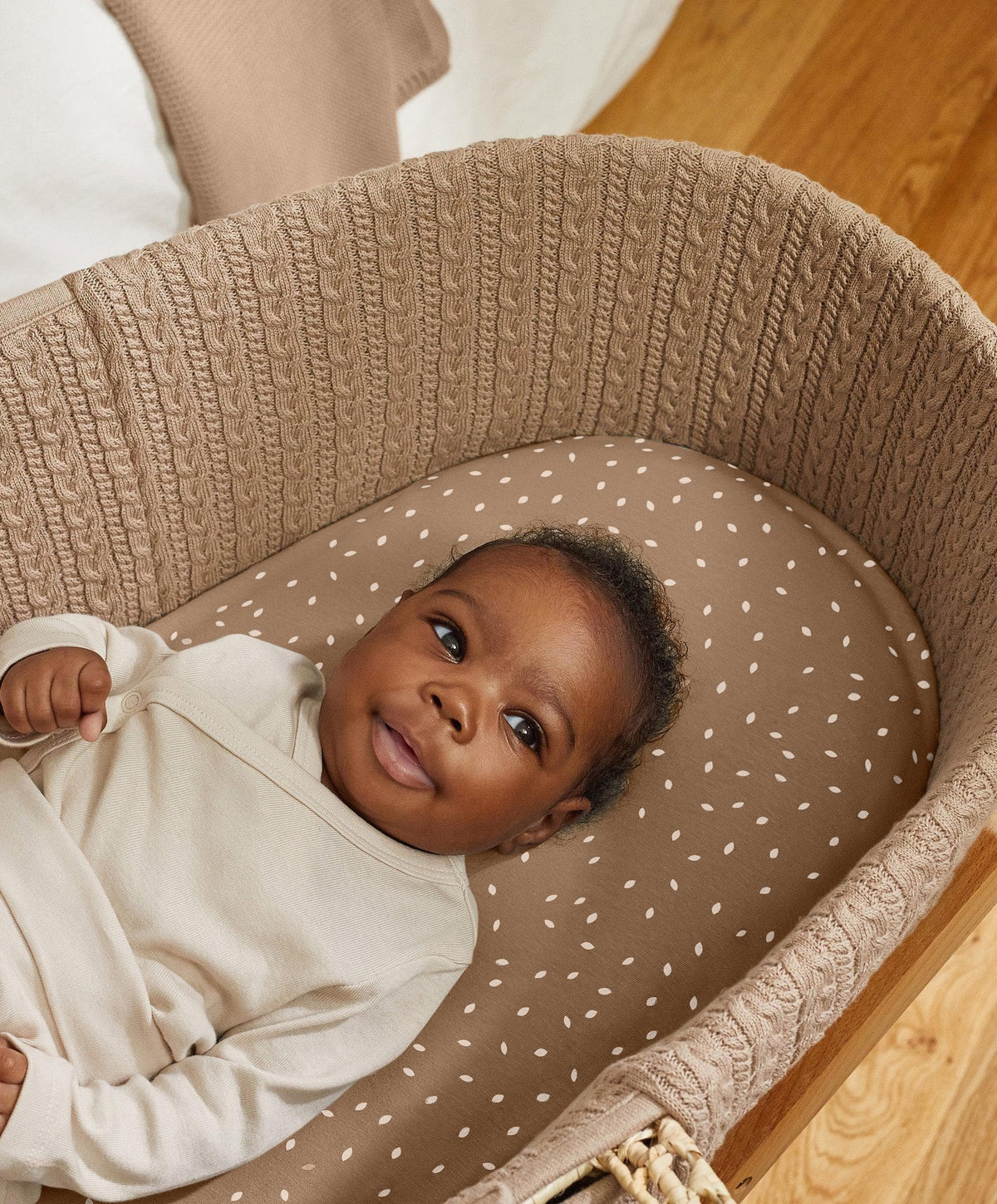 Little Green Sheep Moses Baskets Little Green Sheep Organic Knitted Moses Basket & Mattress - Truffle