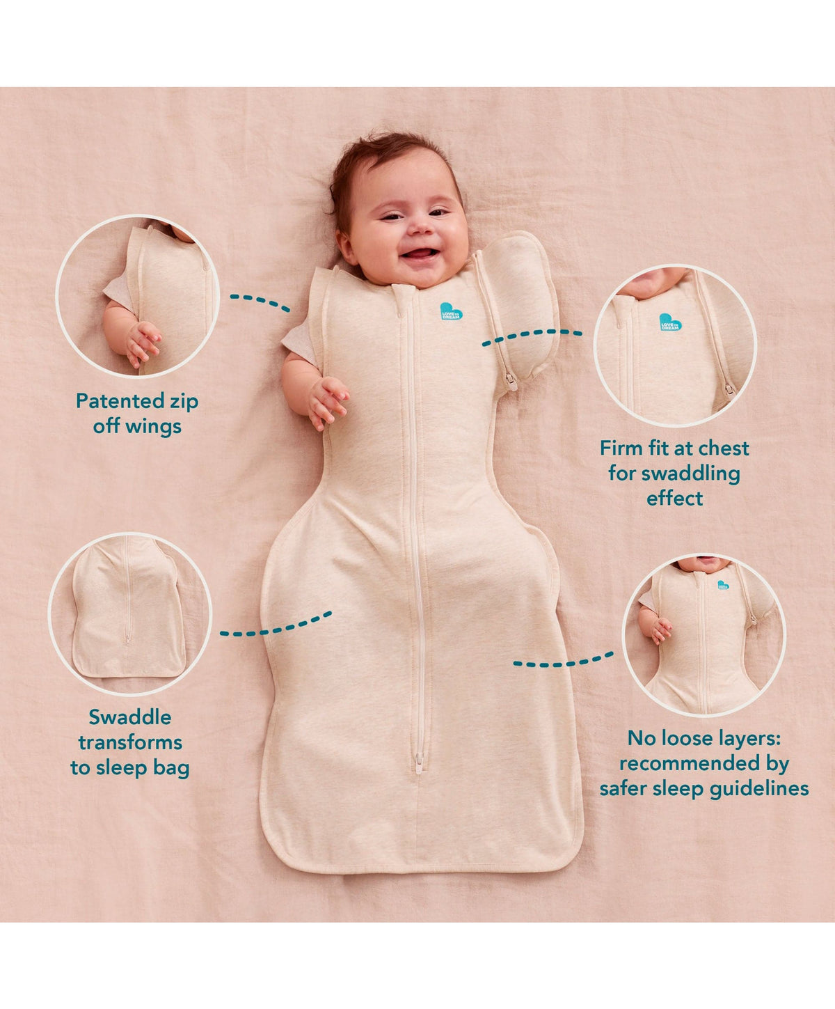 Love to Dream Dreampod Sleep Bags & Swaddling Love to Dream™ Swaddle Up™ Transition Bag (1.5 Tog) Medium - Twigs Oatmeal