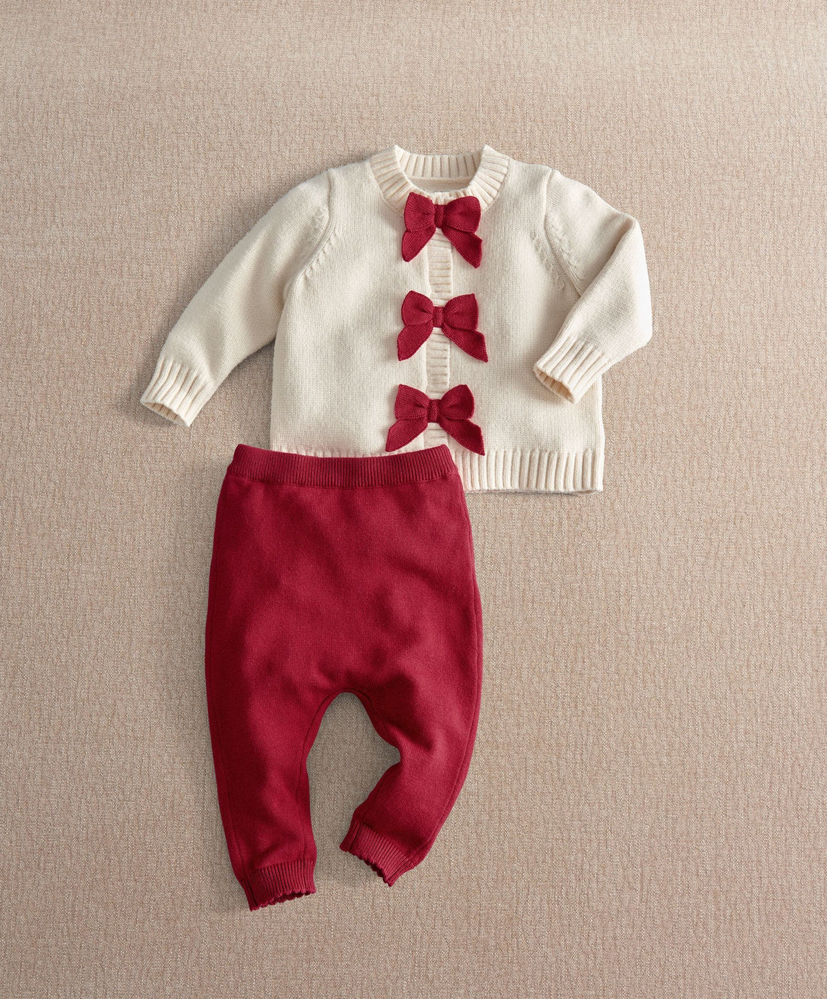 Mamas & Papas 2pc Set Red Bow Knitted Cardigan & Leggings Set