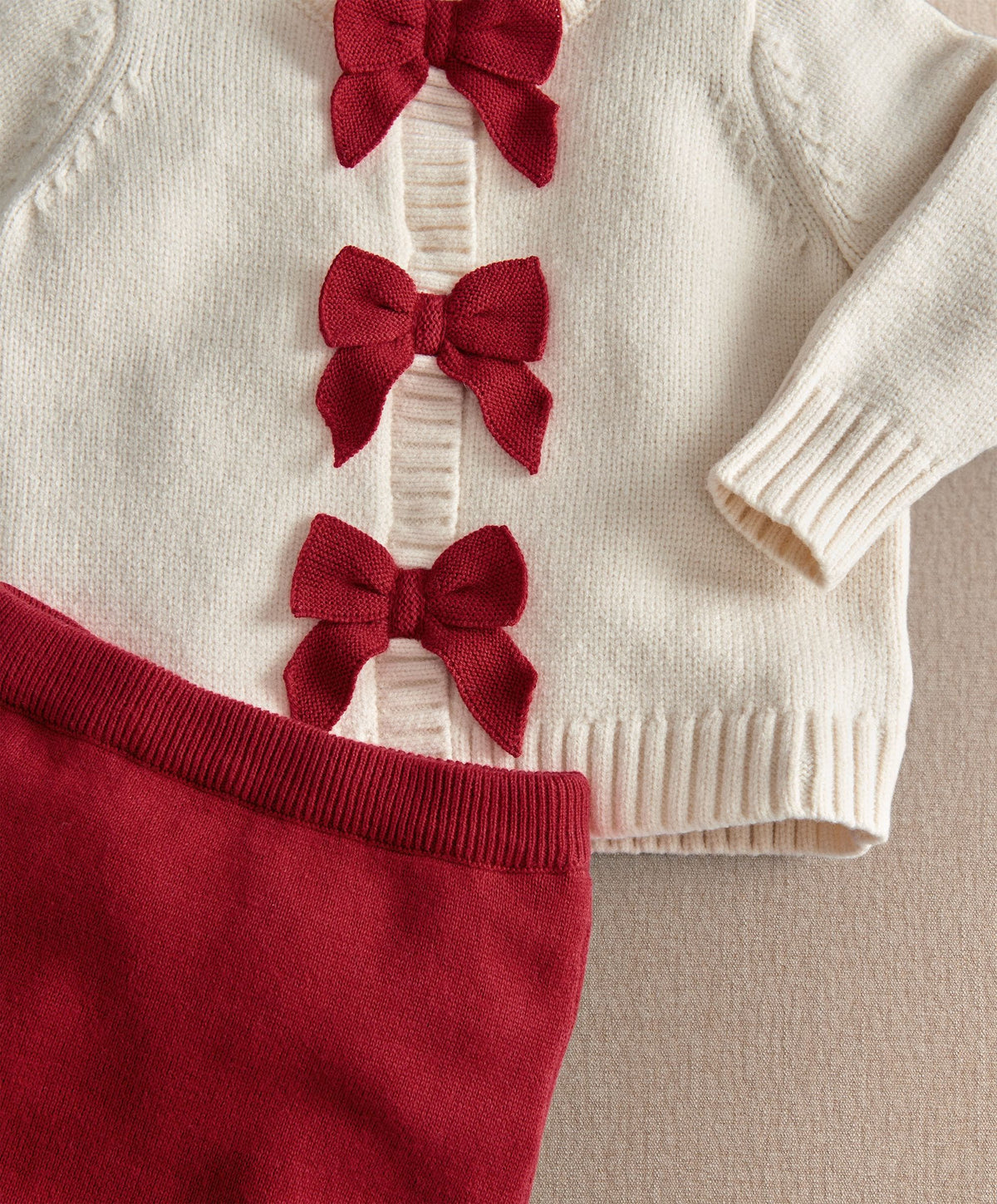 Mamas & Papas 2pc Set Red Bow Knitted Cardigan & Leggings Set