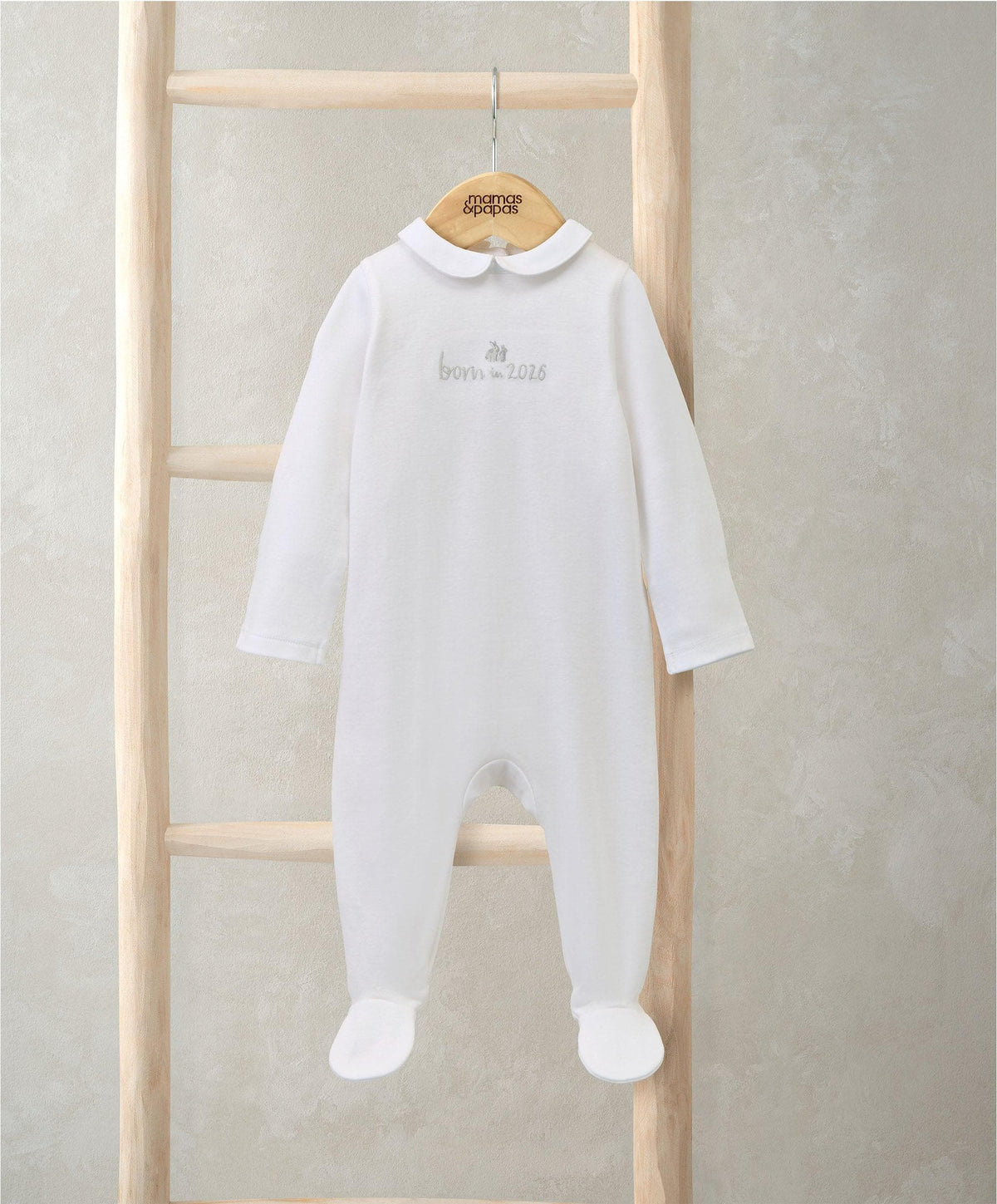 Mamas & Papas All-in-Ones & Bodysuits Born in 2026 Embroidered All In One – White