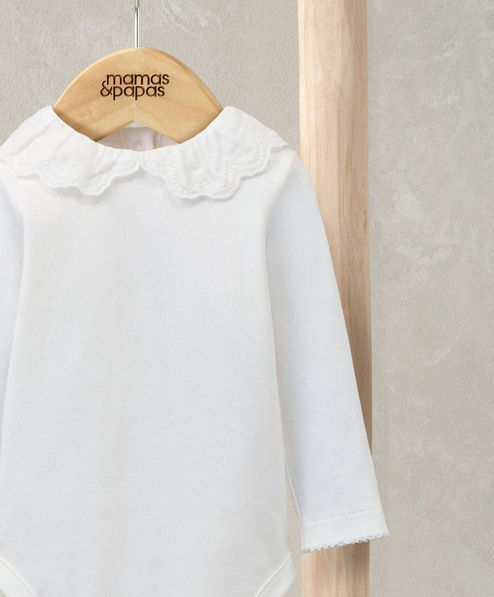 Embroidered Peter Pan Collar Bodysuit White – Mamas Papas UK