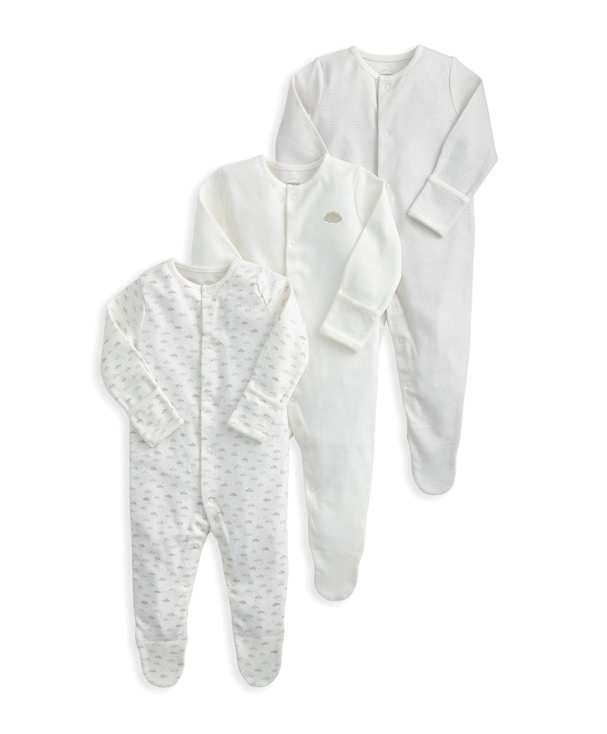Mamas & Papas All-in-Ones & Bodysuits Sleepsuits (Pack of 3) - Cloud Stripe & Placement Prints