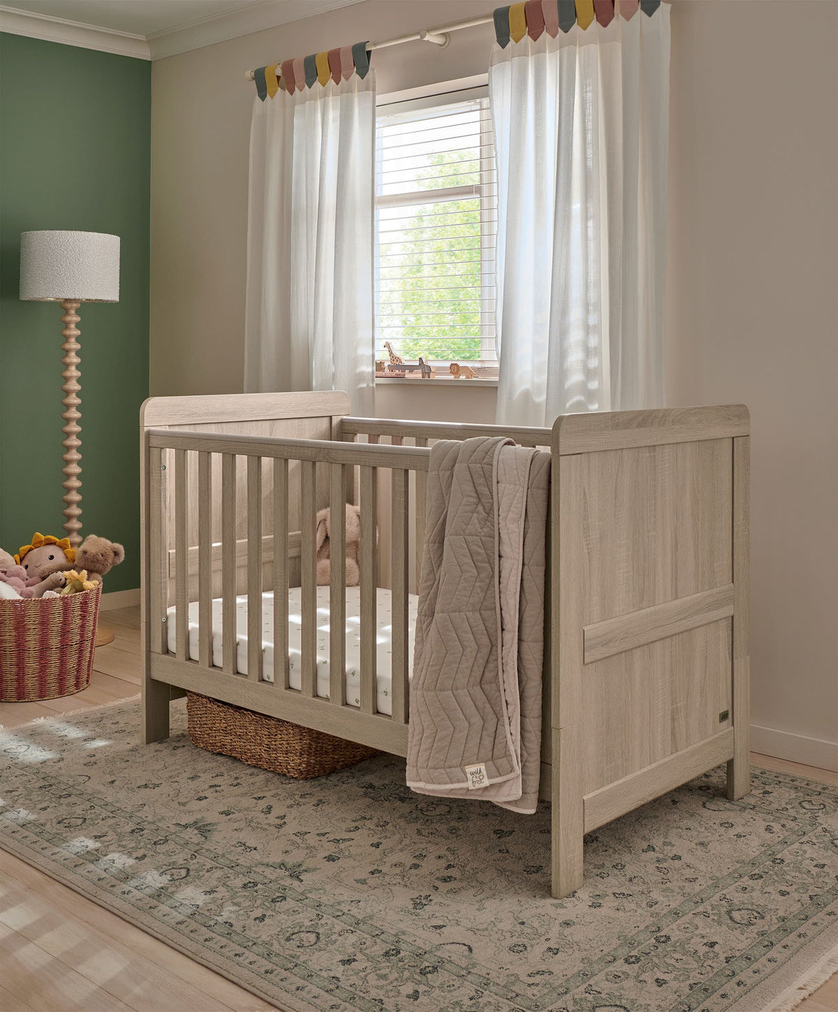 Mamas & Papas Atlas Nursery Furniture Set & Essential Airflow Pocket Spring Cotbed Mattress Bundle - Light Oak