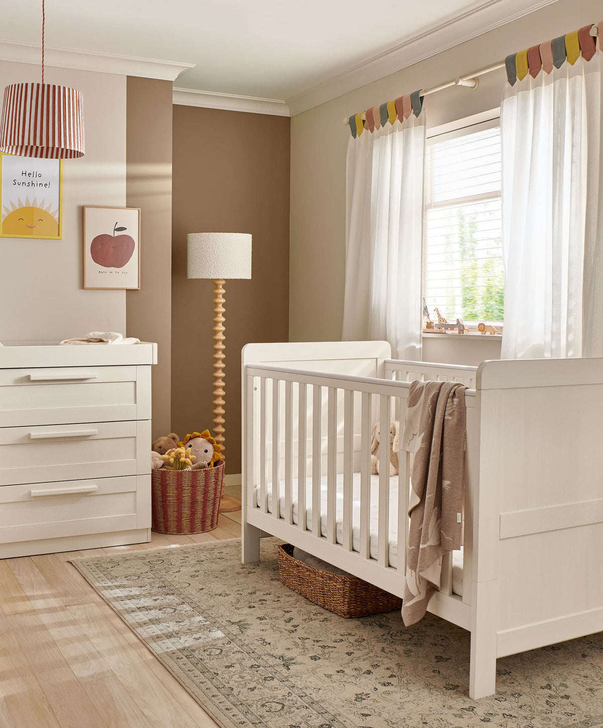 Mamas & Papas Atlas Nursery Furniture Set & Essential Airflow Pocket Spring Cotbed Mattress Bundle - Stone