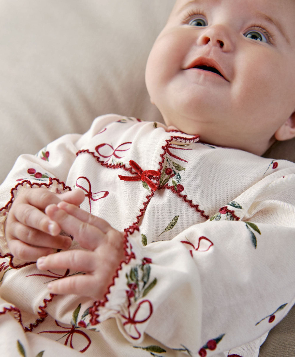 Mamas & Papas Christmas Berry Bow Print All In One