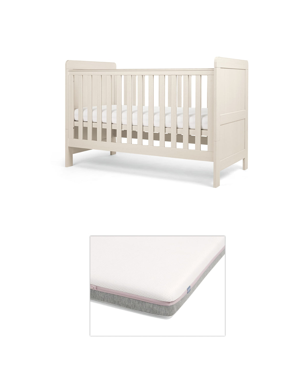 Mamas & Papas Cotbed Bundles Atlas Cotbed with Luxury Hybrid Twin Cotbed Mattress - Stone