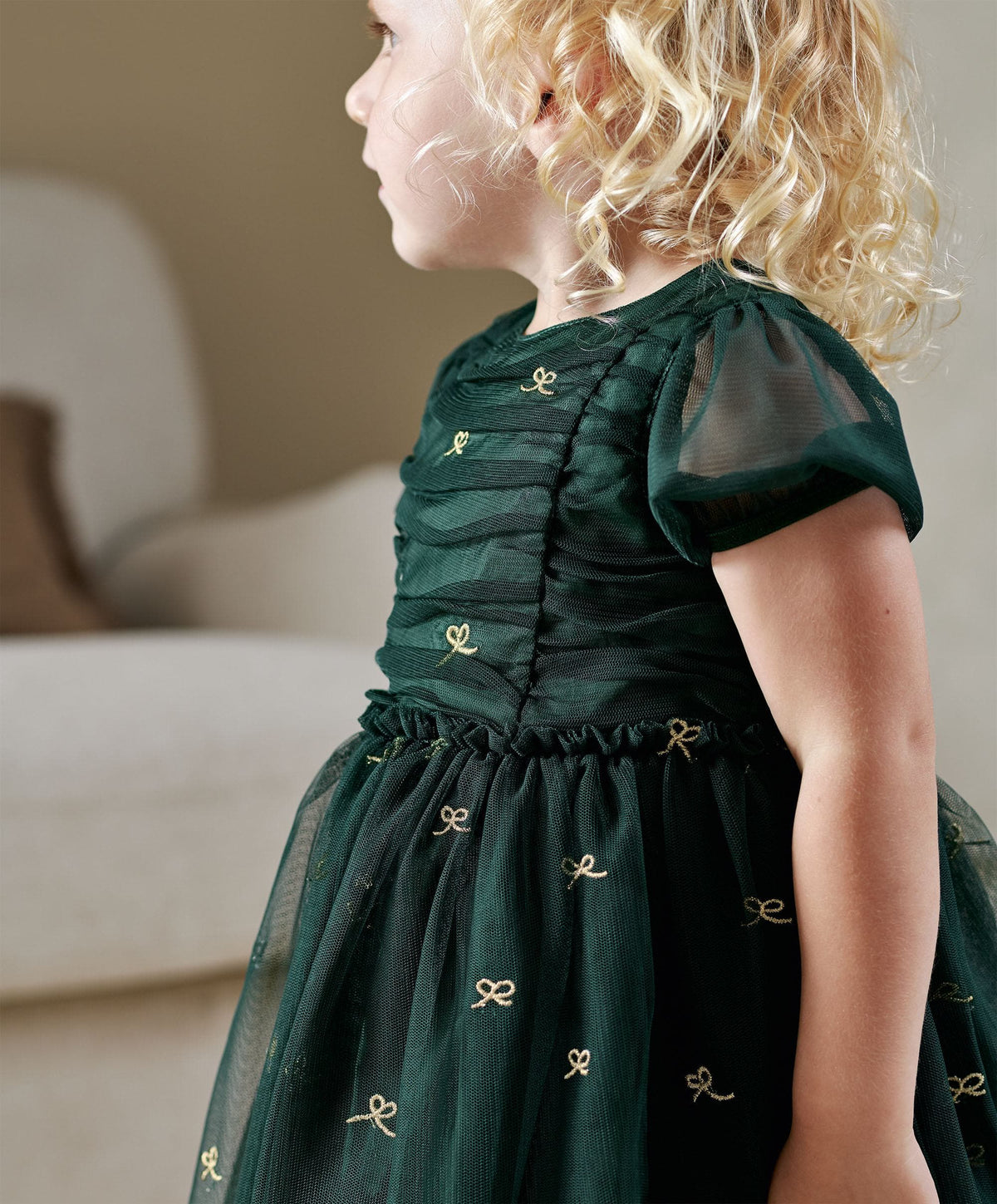 Mamas & Papas Dresses & Skirts Green Bow Mesh Embroidery Dress