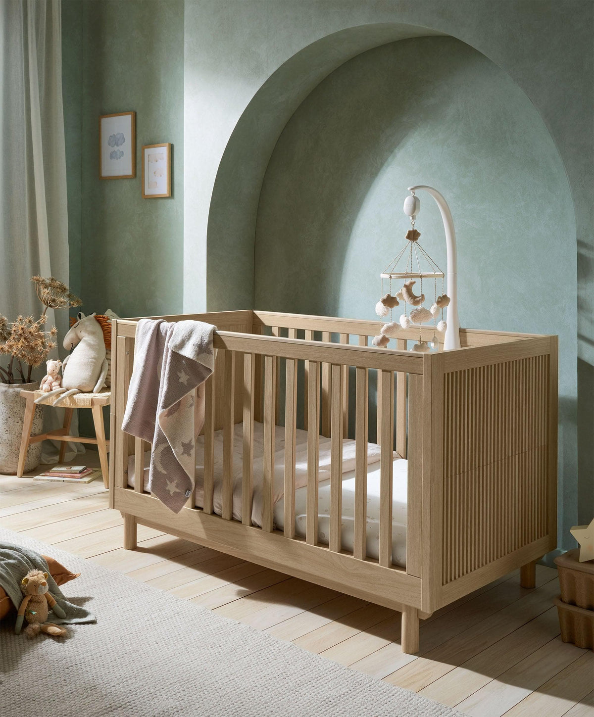 Mamas & Papas Furniture Sets Oska 3 Piece Cotbed Range With Narrow Dresser Changer & Wardrobe - Natural/Oak
