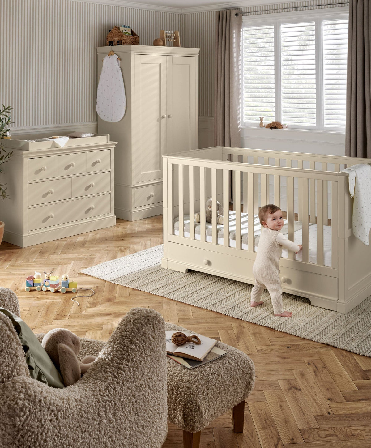 Mamas & Papas Furniture Sets Oxford 3 Piece Cotbed Range with Dresser Changer & Wardrobe - Cashmere