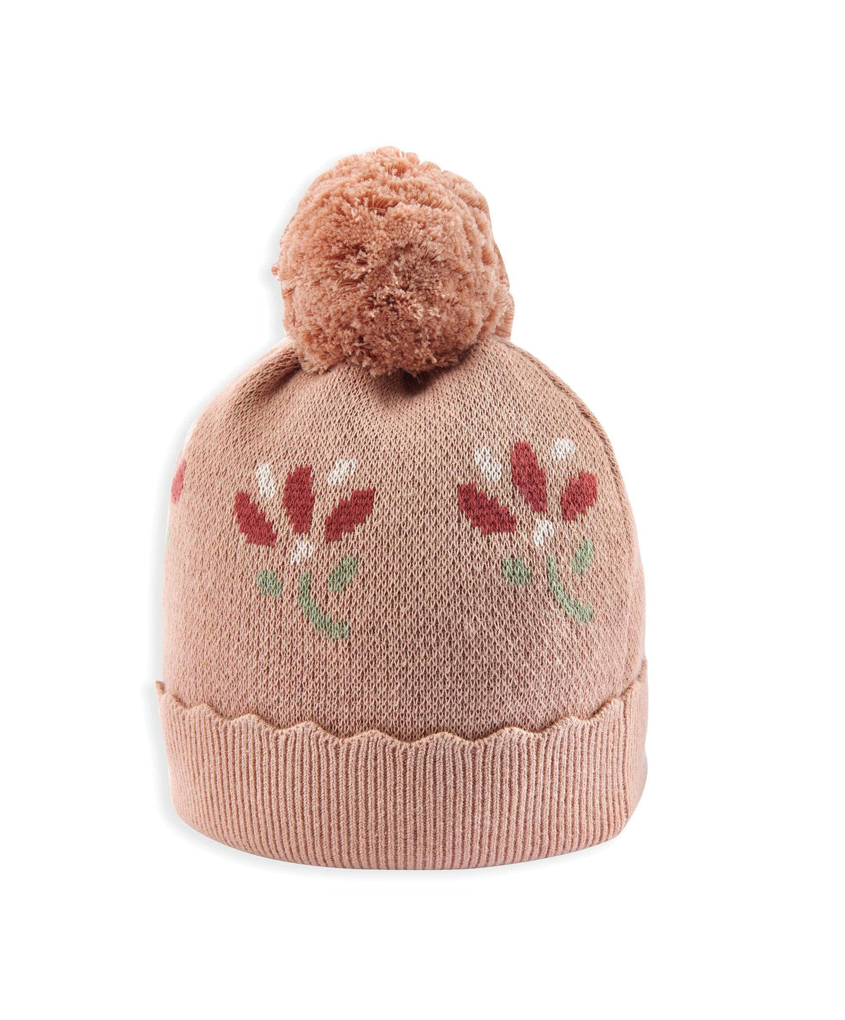 Mamas & Papas Hats & Booties Jacquard Floral Knit Hat & Pom Pom