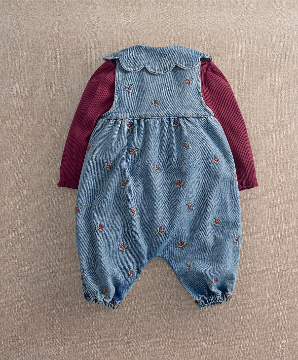 Mamas & Papas Outfits & Sets Berry Demin Dungarees & Ribbed Bodysuit Set