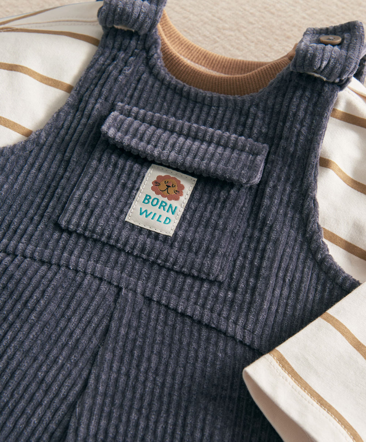 Mamas & Papas Outfits & Sets Blue Cord Dungarees & Long Sleeve Top