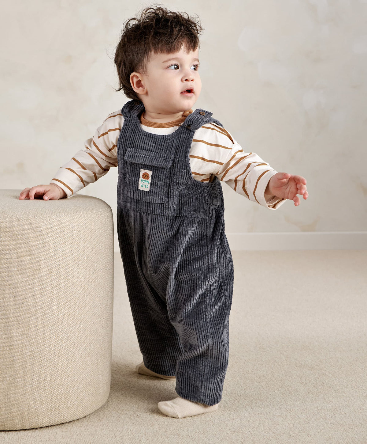 Mamas & Papas Outfits & Sets Blue Cord Dungarees & Long Sleeve Top