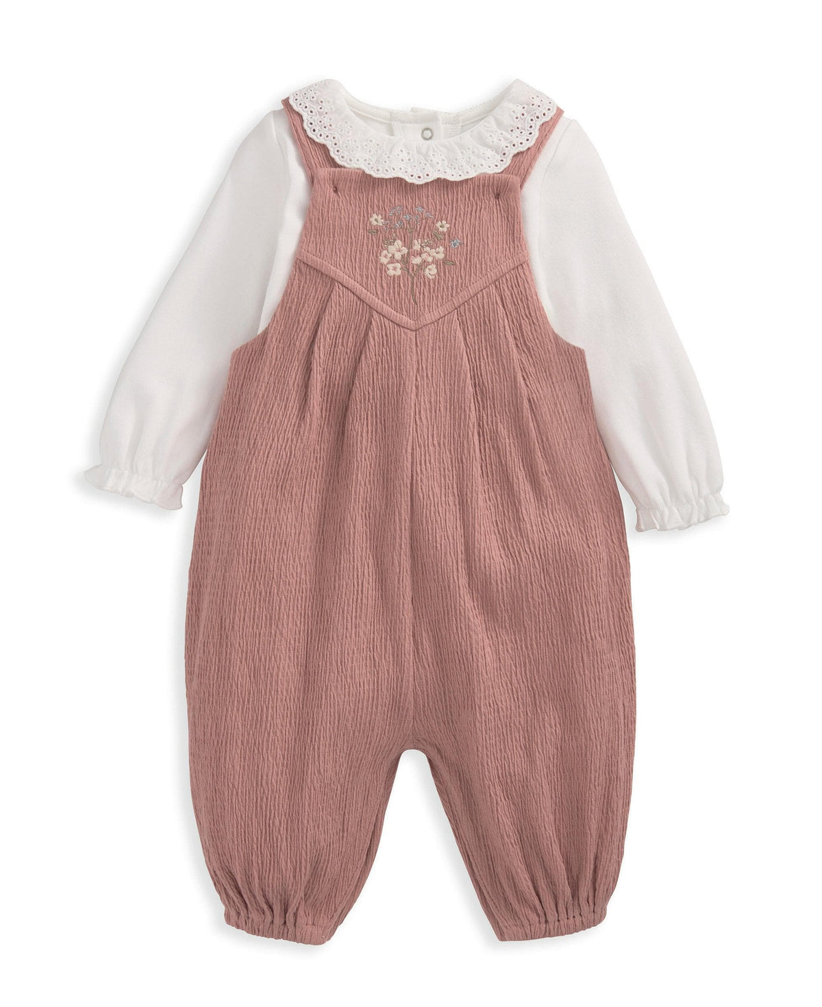 Mamas & Papas Outfits & Sets Crinkle Dungarees & Bodysuit Outfit Set - Pink