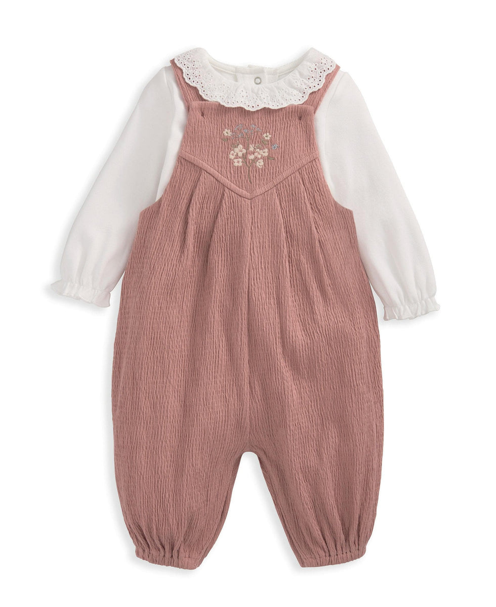 Crinkle Dungarees Bodysuit Outfit Set Pink – Mamas Papas UK