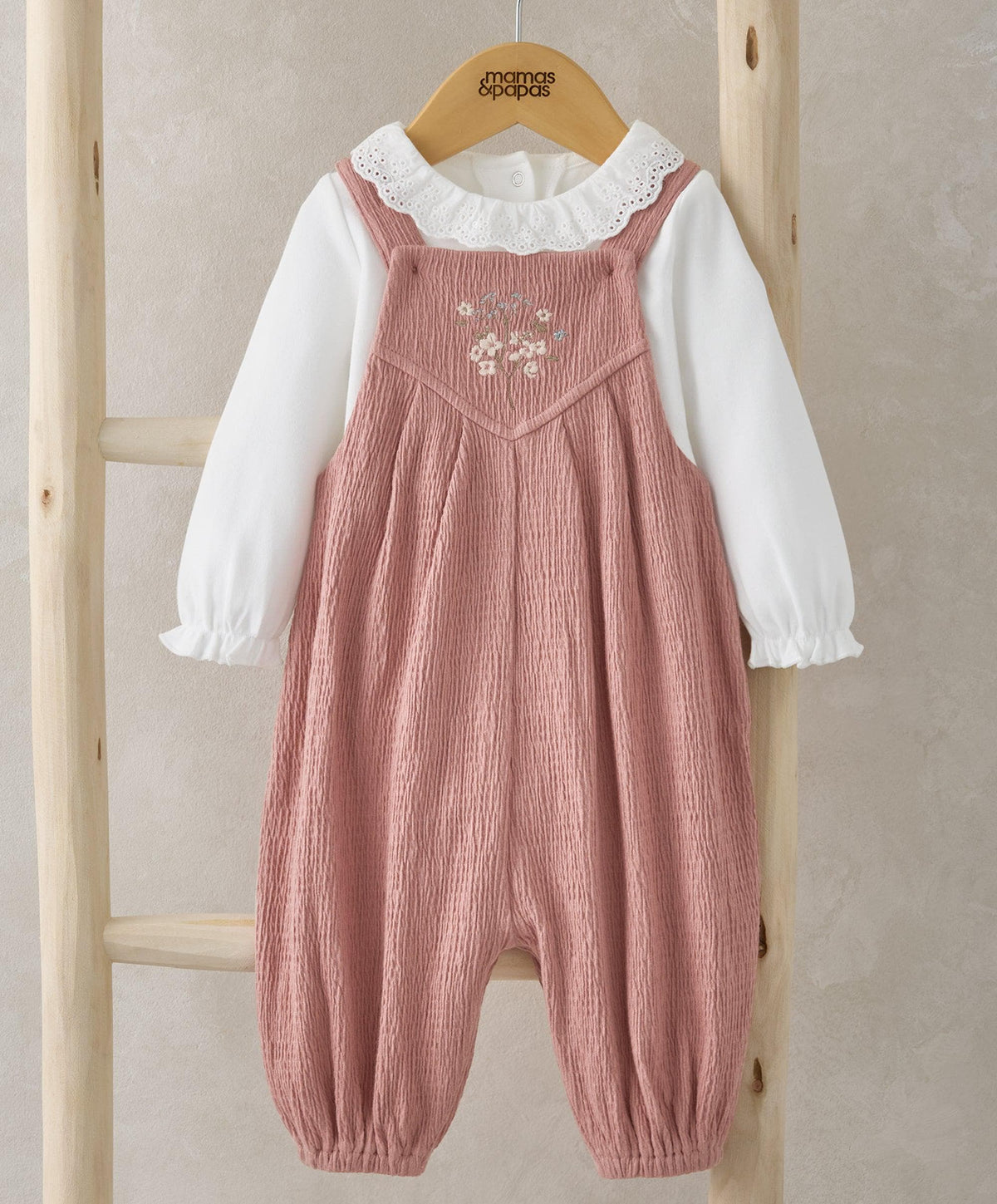 Mamas & Papas Outfits & Sets Crinkle Dungarees & Bodysuit Outfit Set - Pink