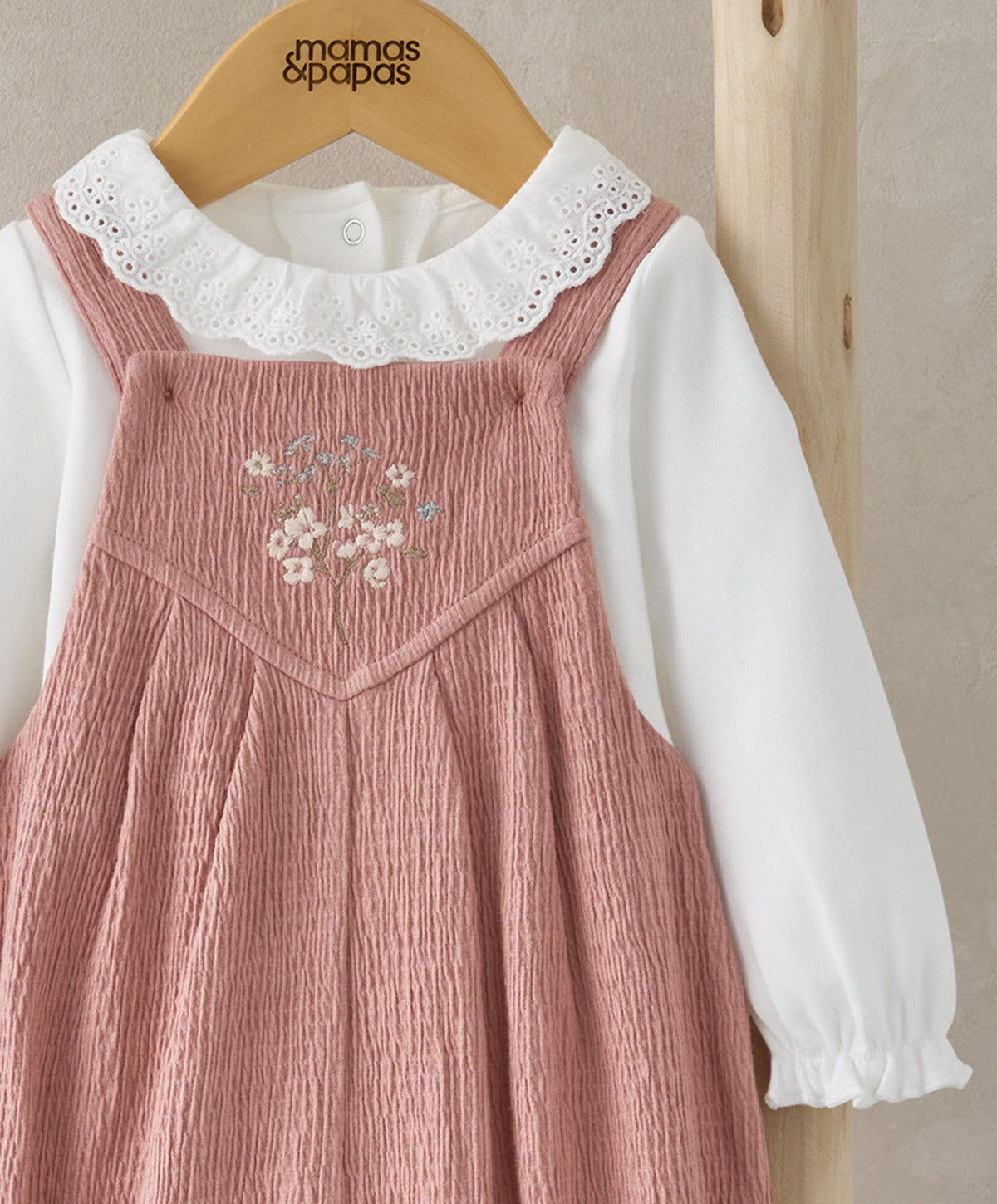 Mamas & Papas Outfits & Sets Crinkle Dungarees & Bodysuit Outfit Set - Pink