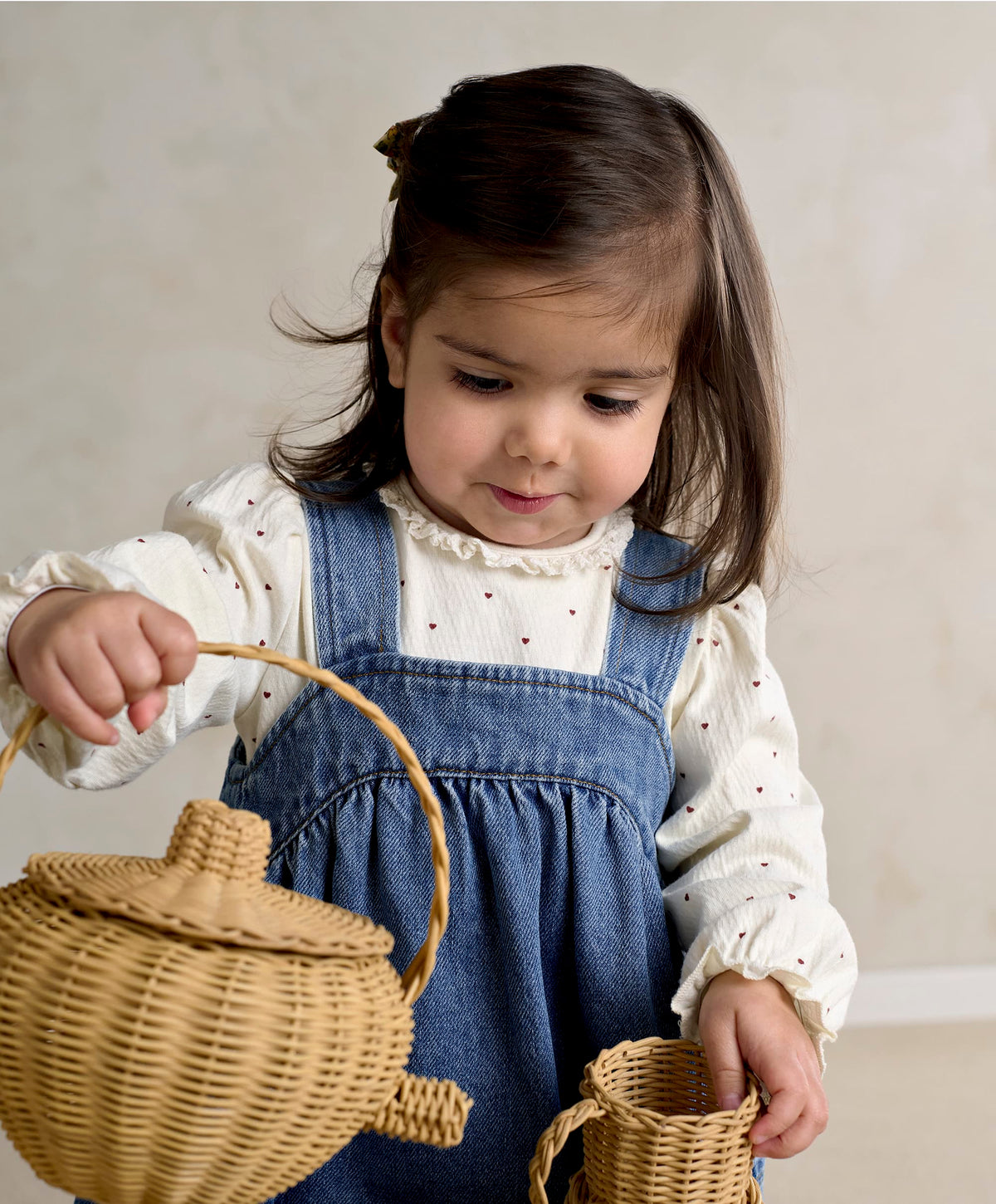 Mamas & Papas Outfits & Sets Denim Pinny Dress & Heart Bodysuit Set