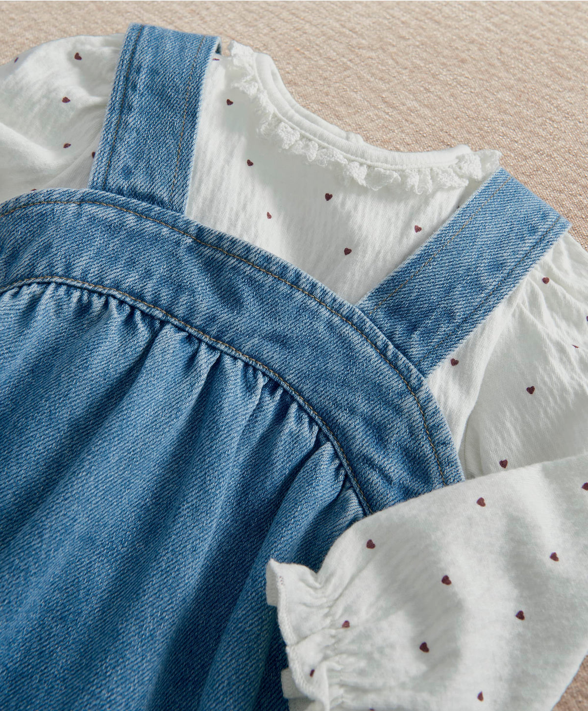 Mamas & Papas Outfits & Sets Denim Pinny Dress & Heart Bodysuit Set