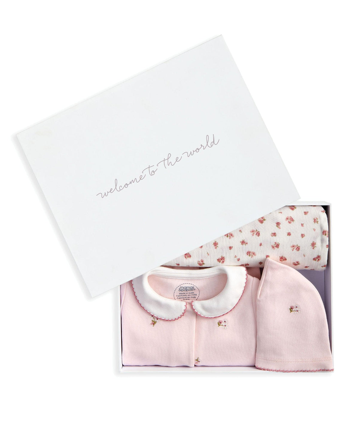 Mamas & Papas Outfits & Sets Embroidered Romper Hat & Blanket Set (3 Pieces) - Pink
