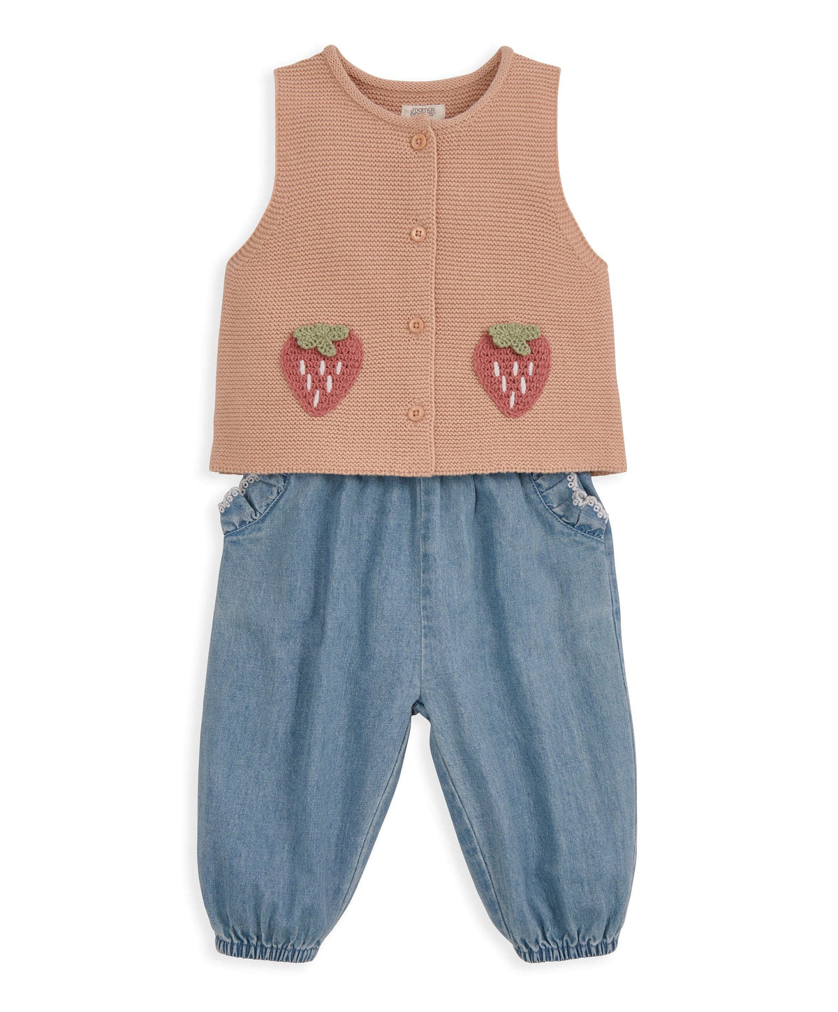 Mamas & Papas Outfits & Sets Knitted Waistcoat & Denim Trousers