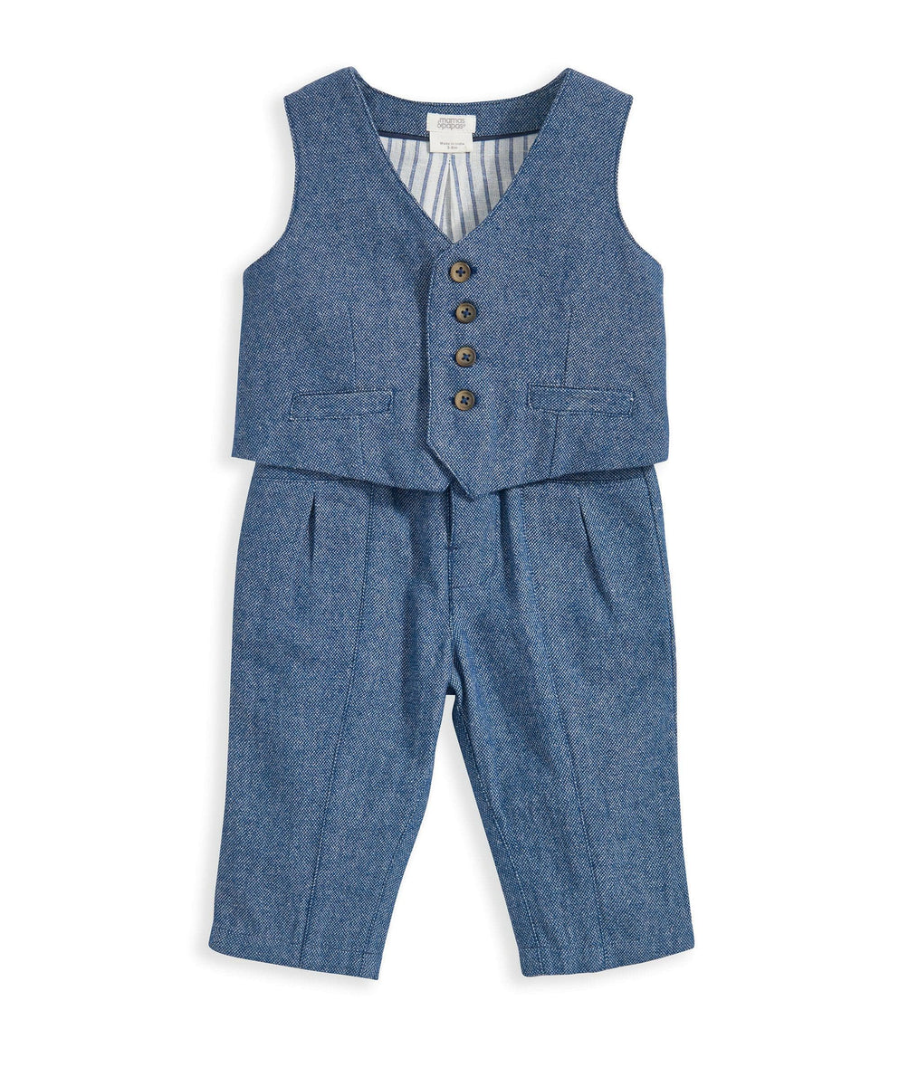 Woven Waistcoat Trouser Outfit Set Blue – Mamas Papas UK