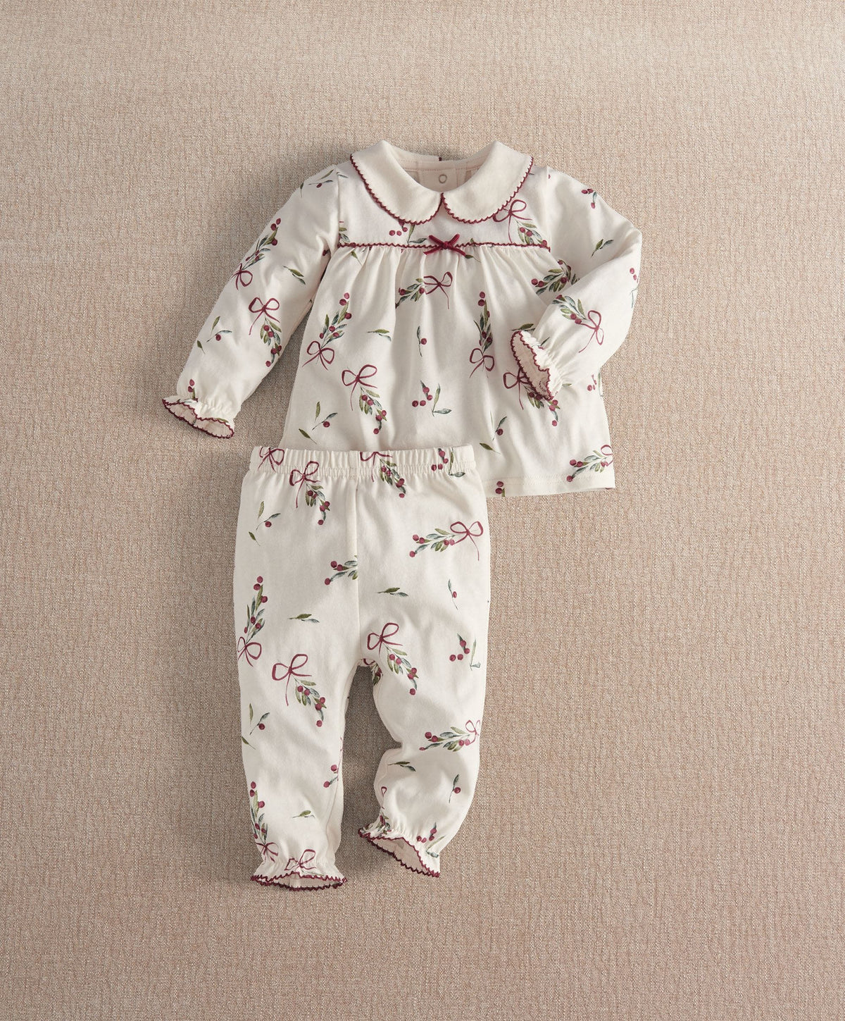 Mamas & Papas Pyjamas & Nightwear Christmas Berry Bow Print Pyjama Set