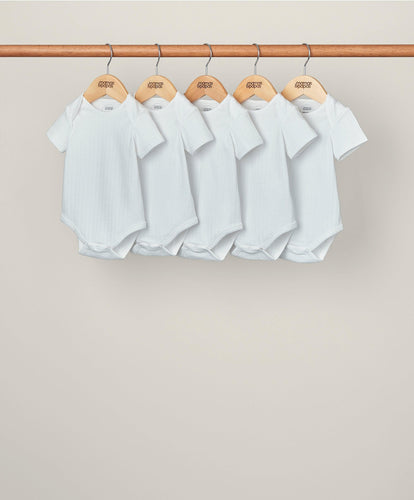 Mamas & Papas Ribbed Shortsleeved Bodysuits (Set of 5) - White