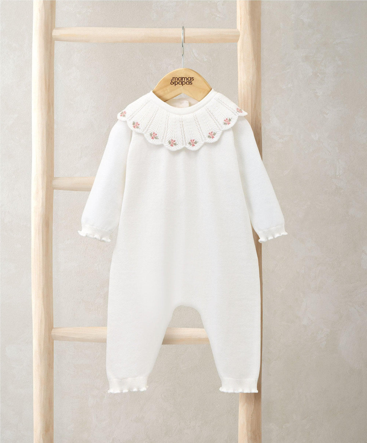 Mamas & Papas Rompers Embroidered Scallop Collar Romper with Frill Trim