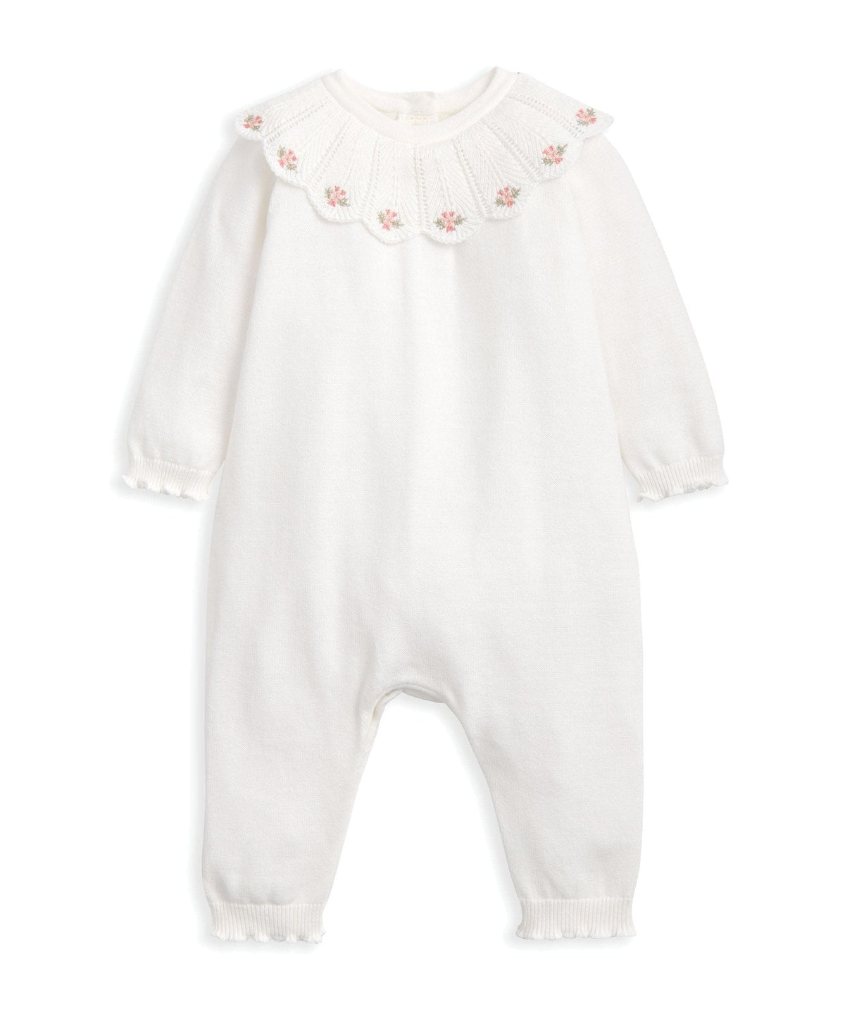 Mamas & Papas Rompers Embroidered Scallop Collar Romper with Frill Trim
