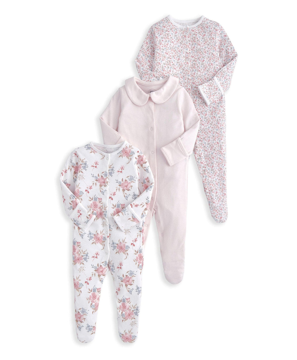 Long Sleeve Sleepsuits (Pack of 3) Watercolour Ditsy Floral
