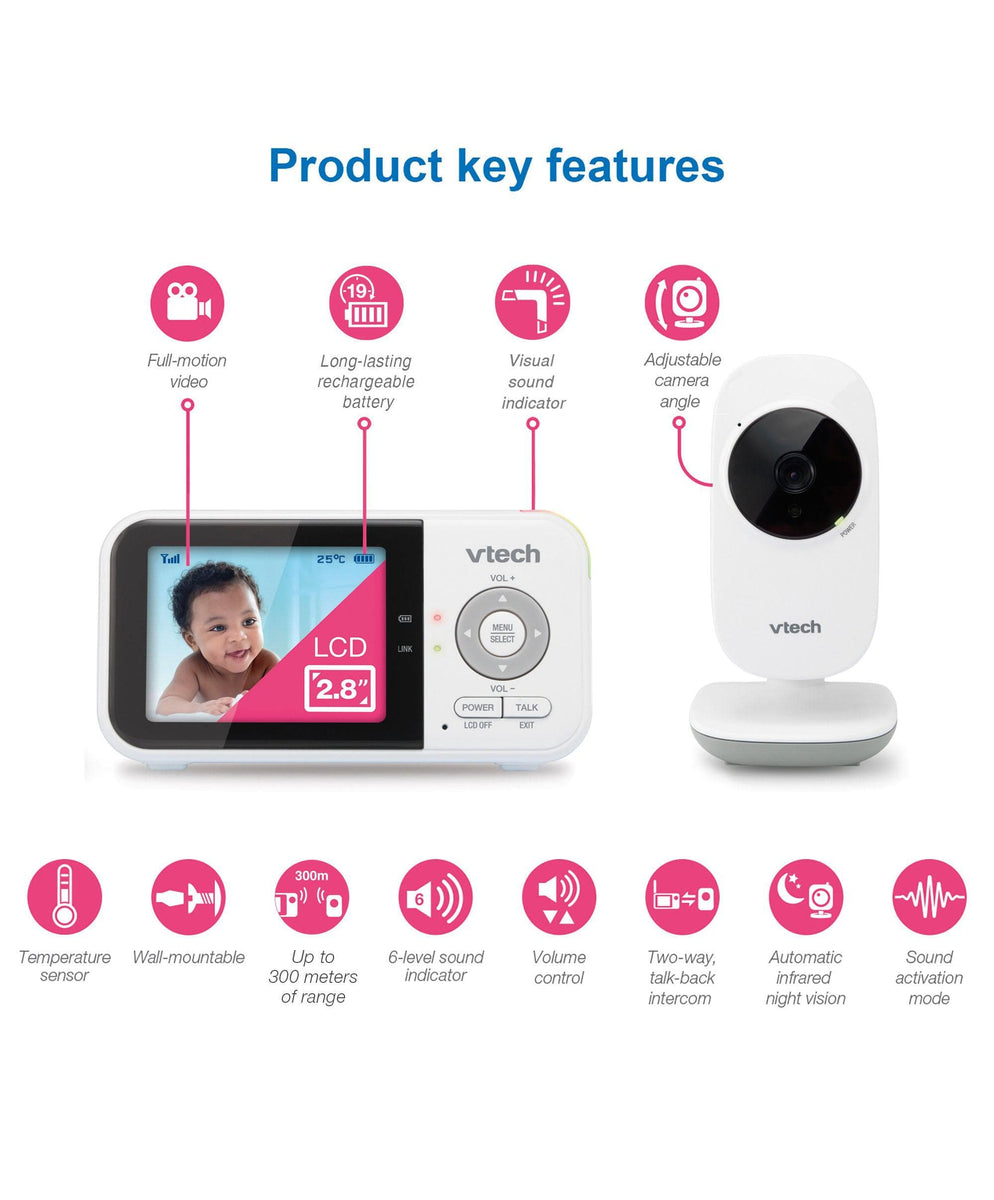 Vtech VM819 2.8" Digital Video Baby Monitor White Mamas & Papas UK