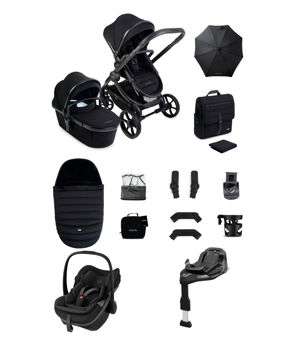 iCandy Peach 8 Complete Bundle with Maxi-Cosi Pebble Slide Pro Car Seat &amp; Base  - Black