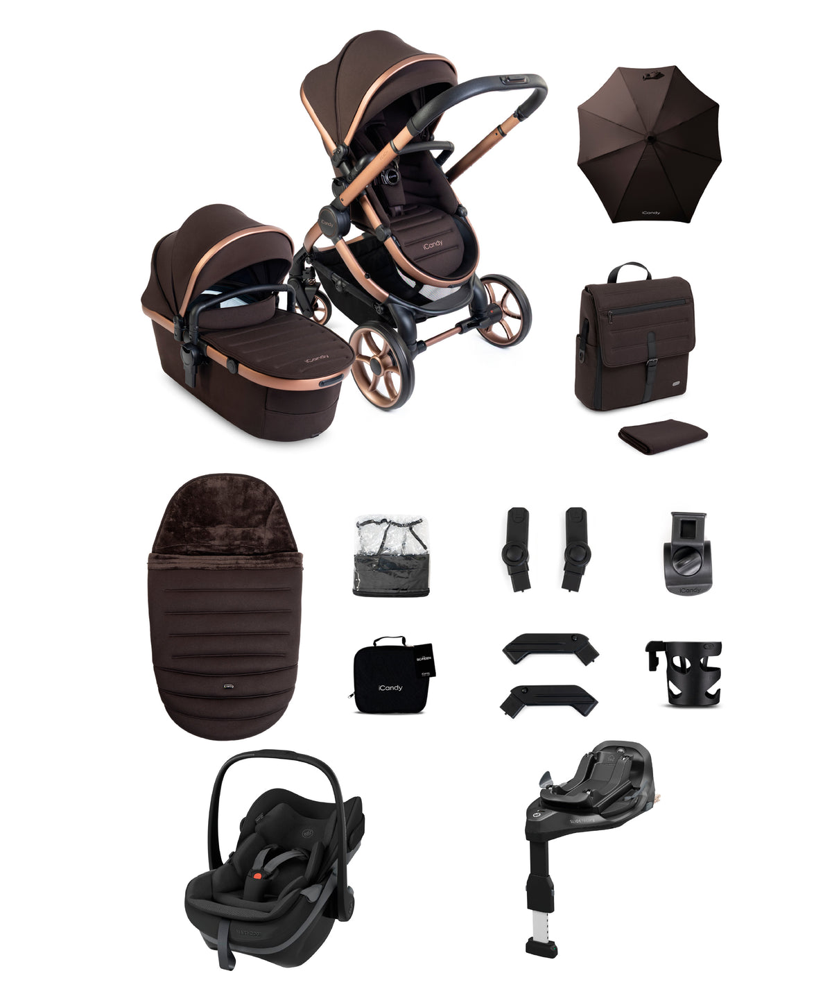 iCandy Peach 8 Complete Bundle with Maxi-Cosi Pebble Slide Pro Car Seat & Base  - Pebble