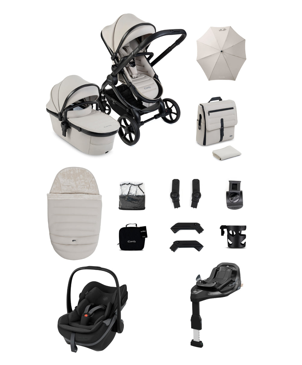 iCandy Peach 8 Complete Bundle with Maxi-Cosi Pebble Slide Pro Car Seat &amp; Base  - Taupe