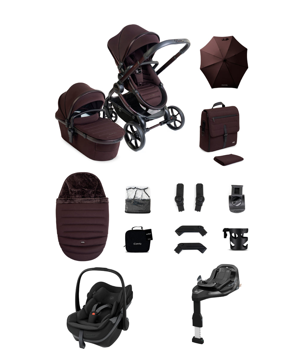 iCandy Peach 8 Complete Bundle with Maxi-Cosi Pebble Slide Pro Car Seat &amp; Base  - Coffee Bean