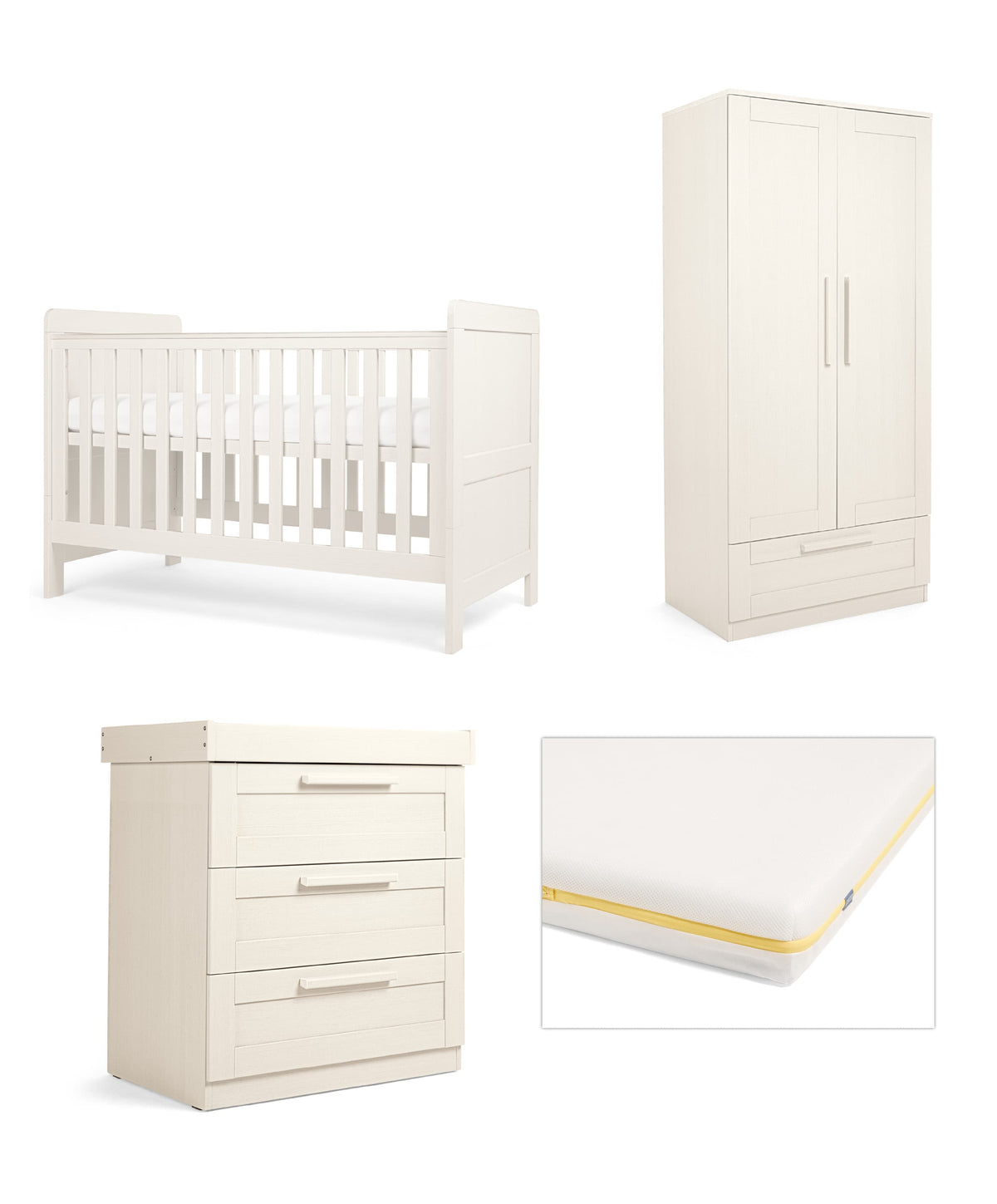 Atlas Nursery Furniture & Essential Airflow Pocket Spring Cotbed Mattress Bundle - Stone