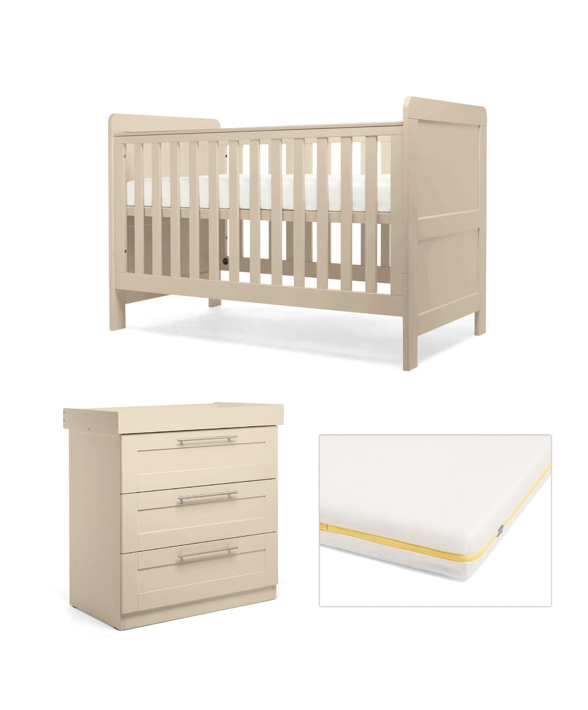 Hampden Nursery Furniture Set & Essential Airflow Fibre Cotbed Mattress - Cashmere