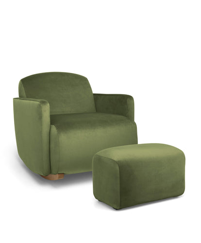 Royton Nursing Chair Set in Velvet - Olive