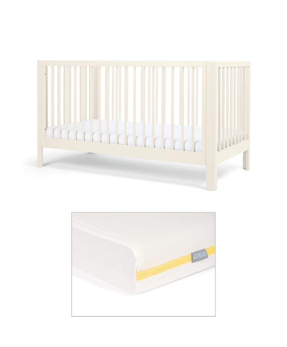 Arbor Cotbed &amp; Essential Airflow Fibre Cotbed Mattress Bundle - White