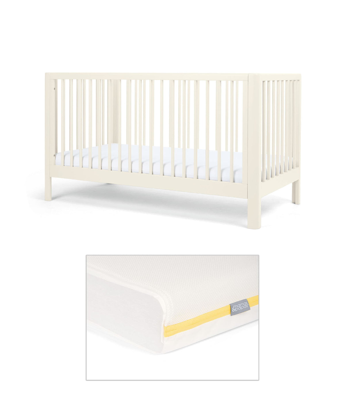 Arbor Cotbed & Essential Airflow Fibre Cotbed Mattress Bundle - White