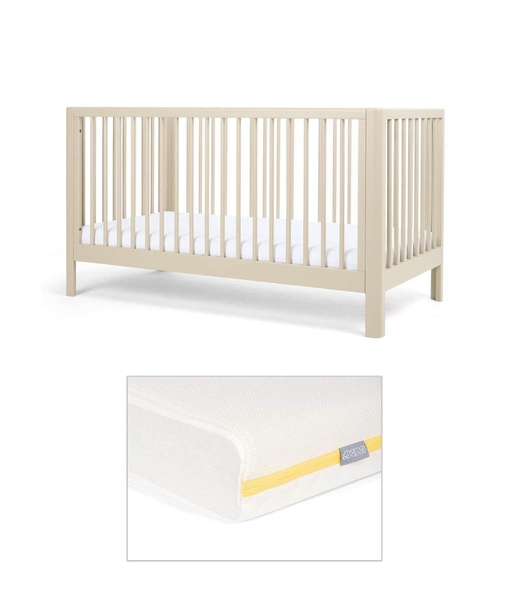 Arbor Cotbed &amp; Essential Airflow Fibre Cotbed Mattress Bundle - Cashmere