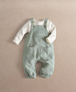Train Embroidery Dungarees & Long Sleeve Top