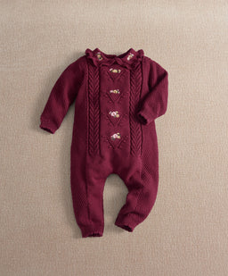Floral Embroidery Detail Knitted Romper