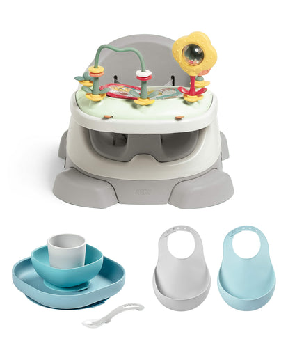 Beaba Bug 3-in-1 Floor & Booster Seat & Beaba Silicone Meal Set with Bibs Bundle - Pebble/Jungle