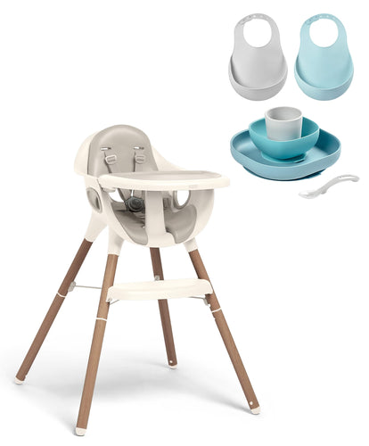 Beaba Juice Highchair & Beaba Silicone Meal Set with Bibs Bundle - Croissant/Jungle
