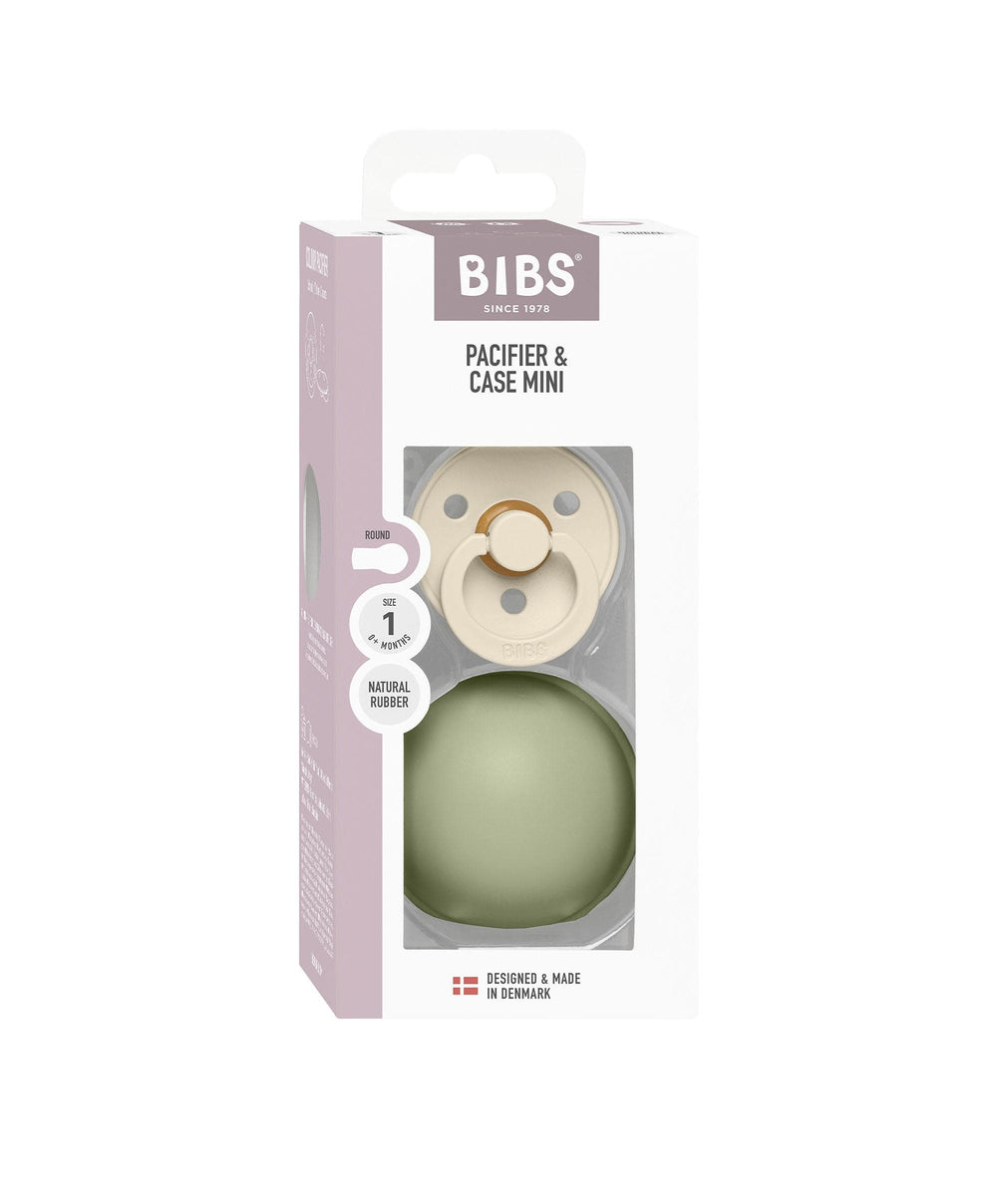 Bibs World Soothers BIBS Colour Pacifier Round Latex Size 1 Ivory &amp; Pacifier Case Mini - Sage
